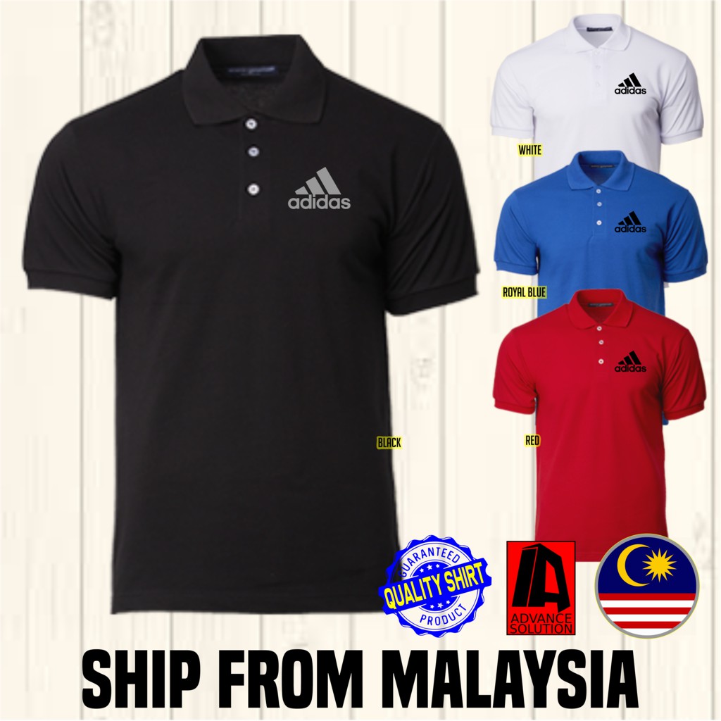 Polo T shirt  Collar Adidas Logo Black Baju  Kolar Hitam  Men 