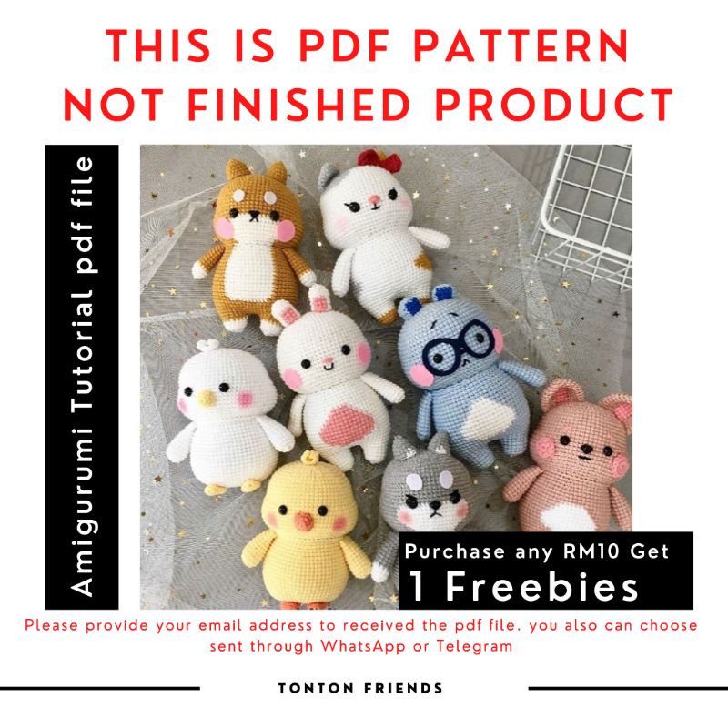 (Amigurumi tutorial PDF file) Tonton Friends collection crochet pattern