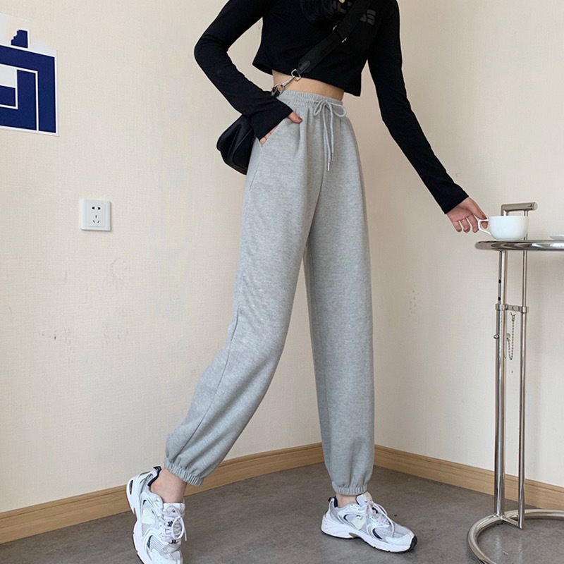 Ready Stock Women Drawstring High Waist Pants Solid Color Casual Loose  Jogger Pants | Shopee Malaysia