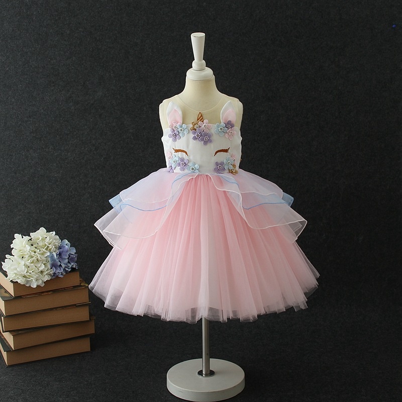 Fancy Unicorn Party Vestido Baby Girl Tutu Dresses Summer Kids
