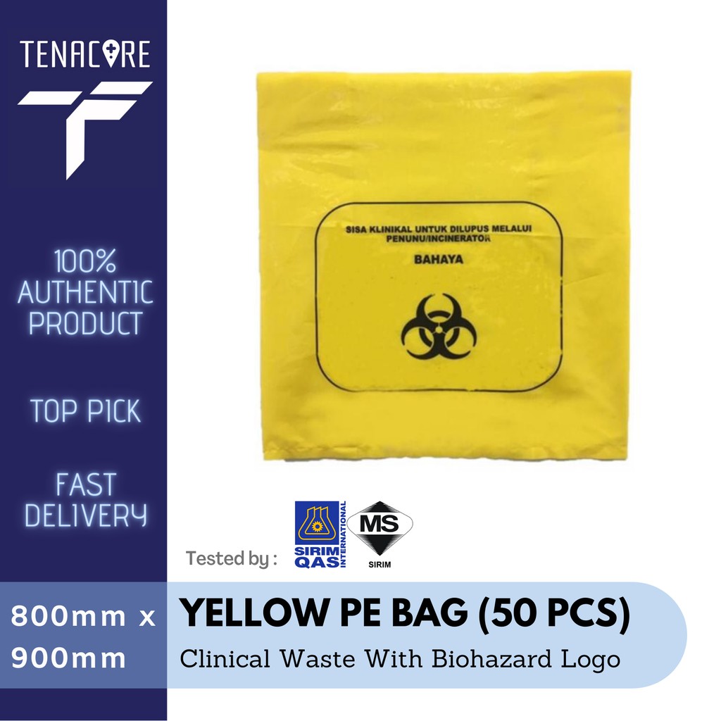 Yellow PE Bag Medical Waste Disposal Bag c/w Biohazard Logo