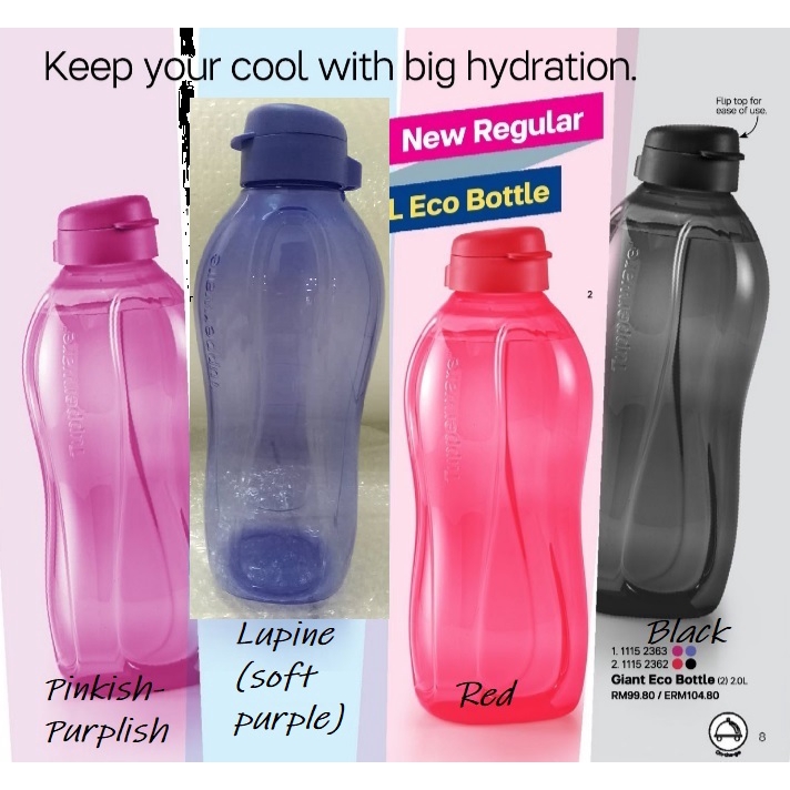 Tupperware 2 Liter Giant Eco Bottle 2L (No Handle) BPA Free Shopee