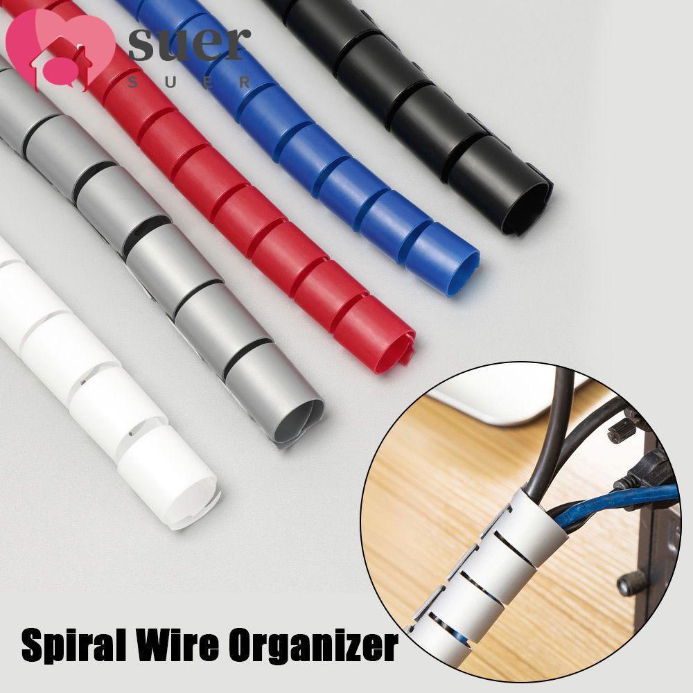 SUER Cover Tube Pipe Protection Flame Retardant Line Organizer Spiral Wire Organizer Cable Holder Wrap Tube Winding Pipe Cable Sleeves Wire Protector black/white/white