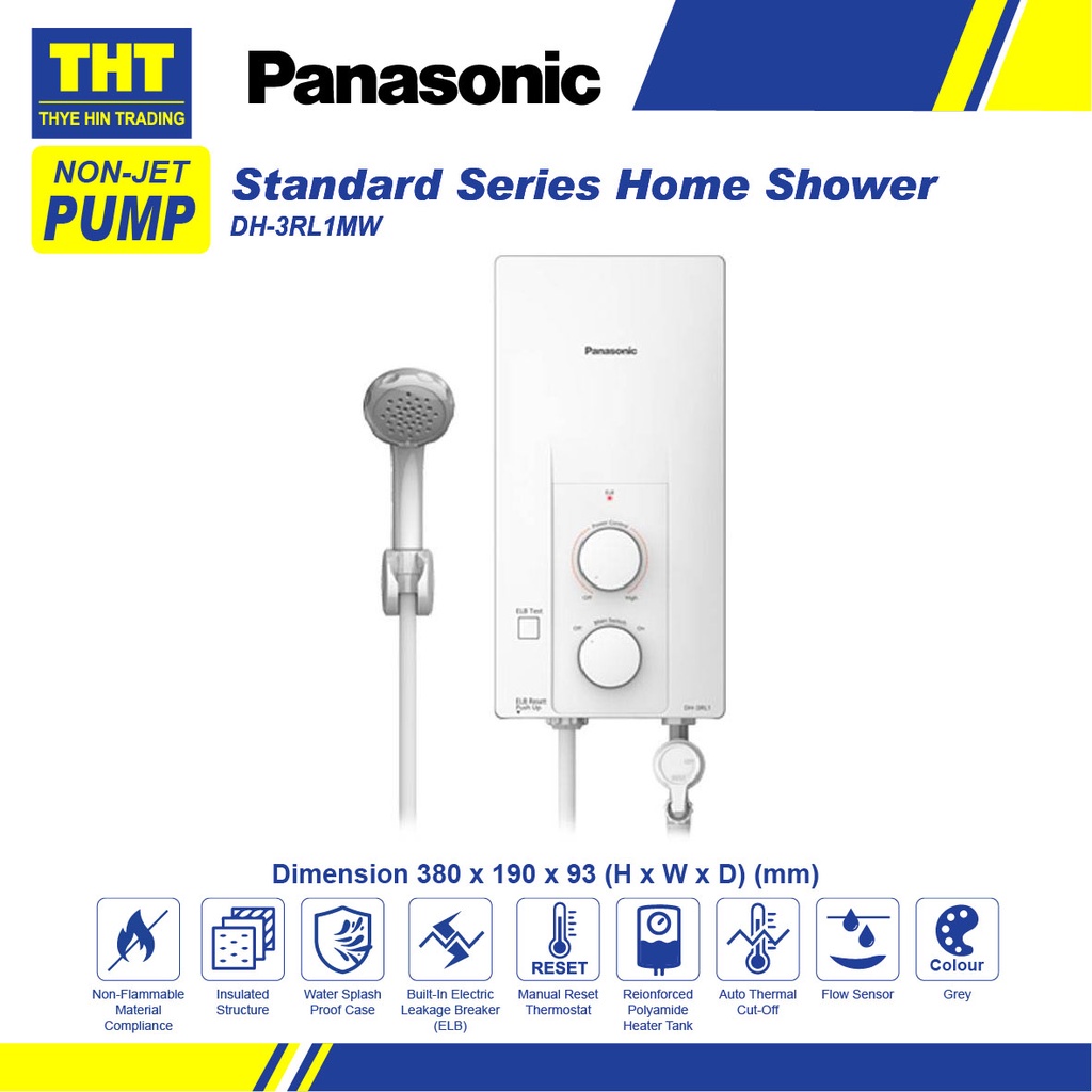 Panasonic Non-Jet Pump Standard Series Home Shower Water Heater DH-3RL1MW |  Shopee Malaysia