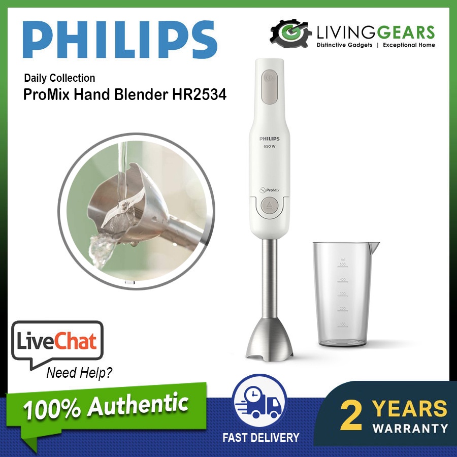 Philips Daily Collection Hand blender HR1608/90 550 W Metal bar 2 accessory 1 speed with ProMix blending technology English Manual ProMix Chopper 