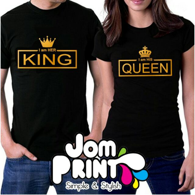 Set King Queen Gold Printed Couple Tshirt Short Long Sleeve