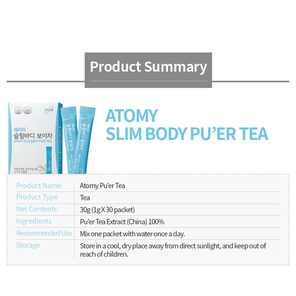 Atomy Slim Body Puer 1 Box Tea 1g X 30 Sticks Free Gift Shopee Malaysia