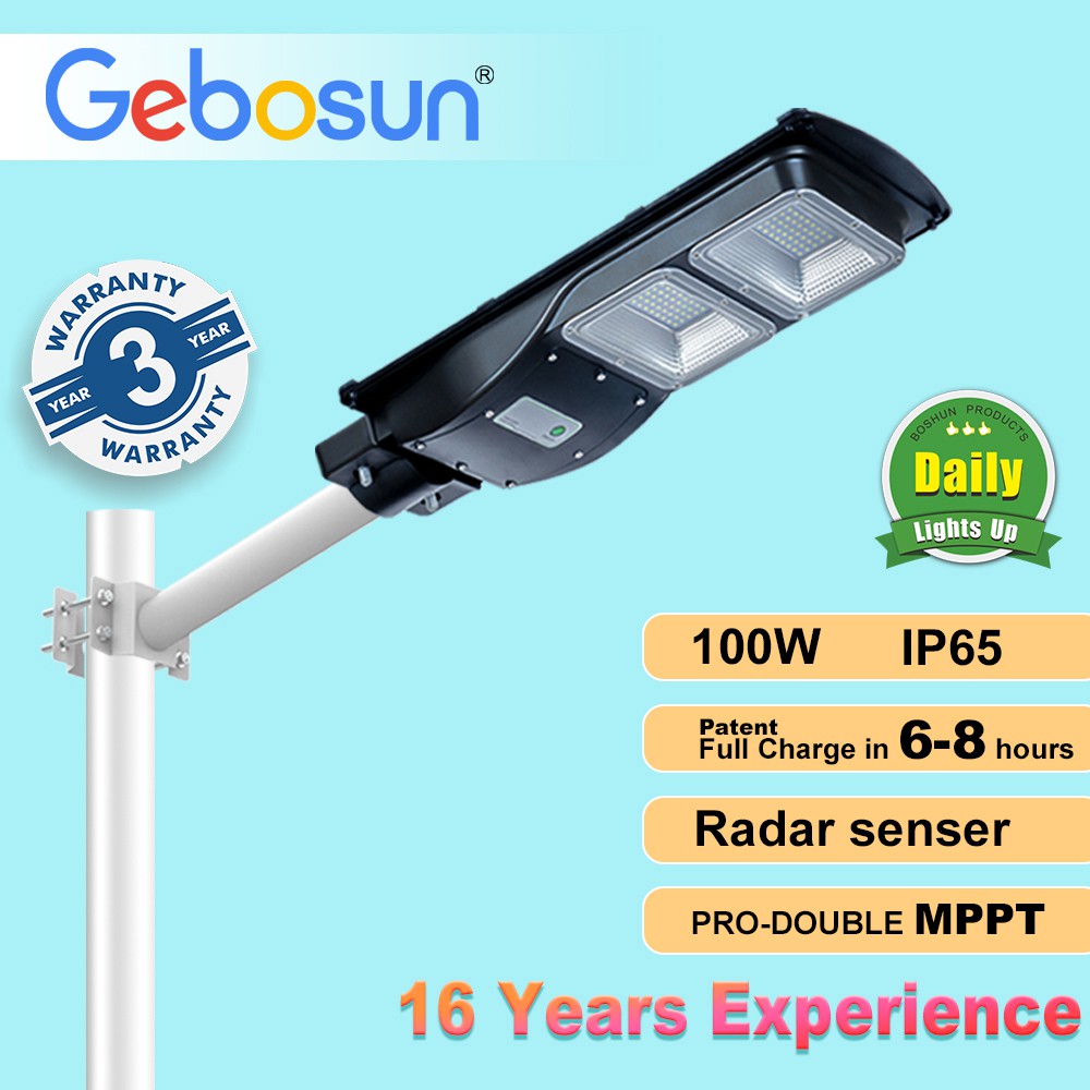 GEBOSUN 100W IP65 Waterproof Solar Street Light High-Quality LED Solar Outdoor Light Wall Light 