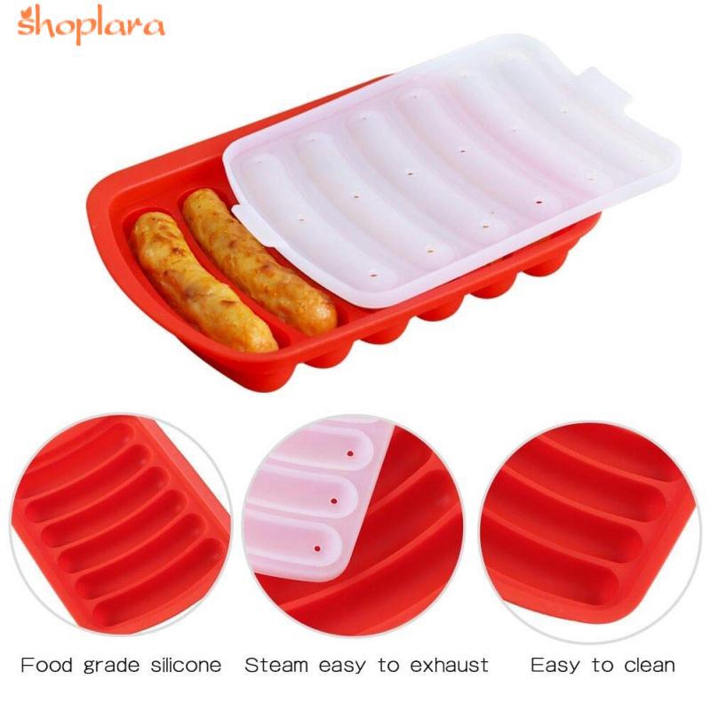 Red, 6Cavity Hot Dog Mold for Oven and Microwave for Ice Cube Tray
