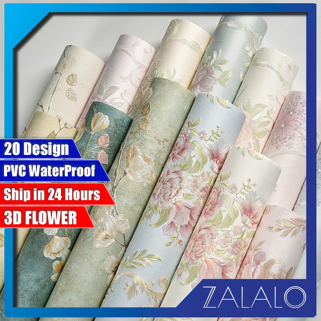 ZALALO DIY Corak Bunga Flower Kertas Dinding Vinyl Wallpaper Self-Adhesive Wall Art Perabot Kabinet Dinding Home Decor