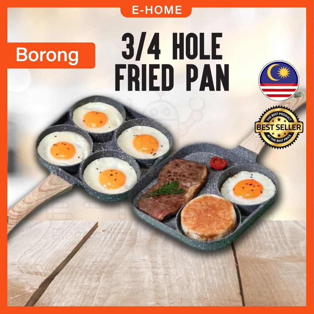 Non-Stick Fried Steak Pan 3/4 Hole Egg Pan Kuali Goreng Telur Burger Kitchen Frying Pan 麦饭石平底锅煎蛋神器鸡牛排不粘锅