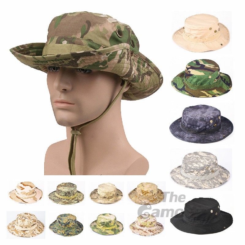 Outdoor Camouflage Fisherman Hunter Safari Breathable Foldable Wide Brim Bonnie Bucket Sun Hat with Drawstring Closure