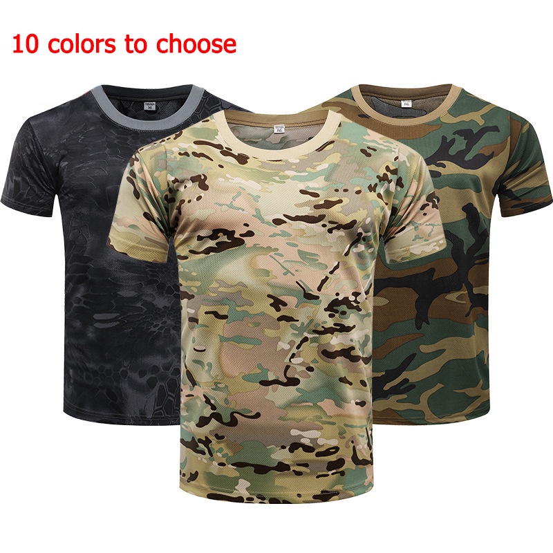 Unisex Military Outdoor Sports Camouflage Fishing Hunting Shooting T-shirt 