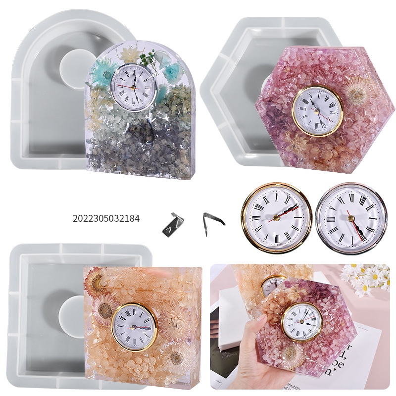 Geometric European Clock Ornaments Crystal Epoxy Resin Mold DIY Vertical Table Clock Pendulum Silicone Mold