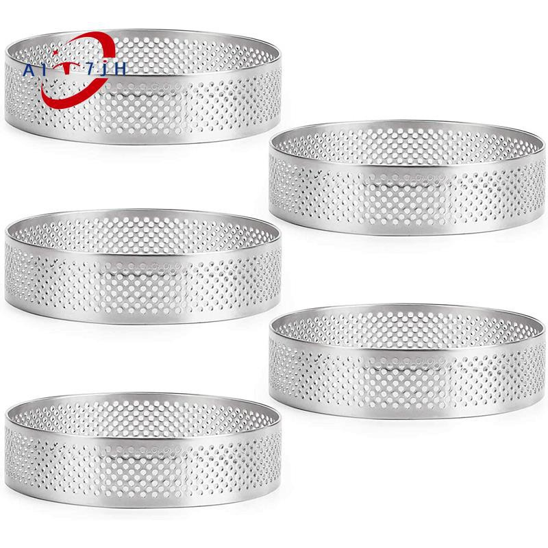 5Pcs Circular Stainless Steel Tart Ring French Dessert Perforation Mold Mousse Fruit Pie Quiche Cake Cheese Baking Mould