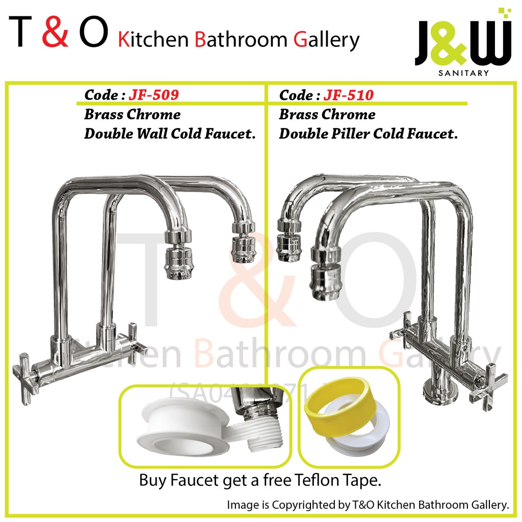 J&W High Quality Brass Chrome Double Wall or Piller Kitchen Cold Water Faucet - Code : JF-509 & JF-510