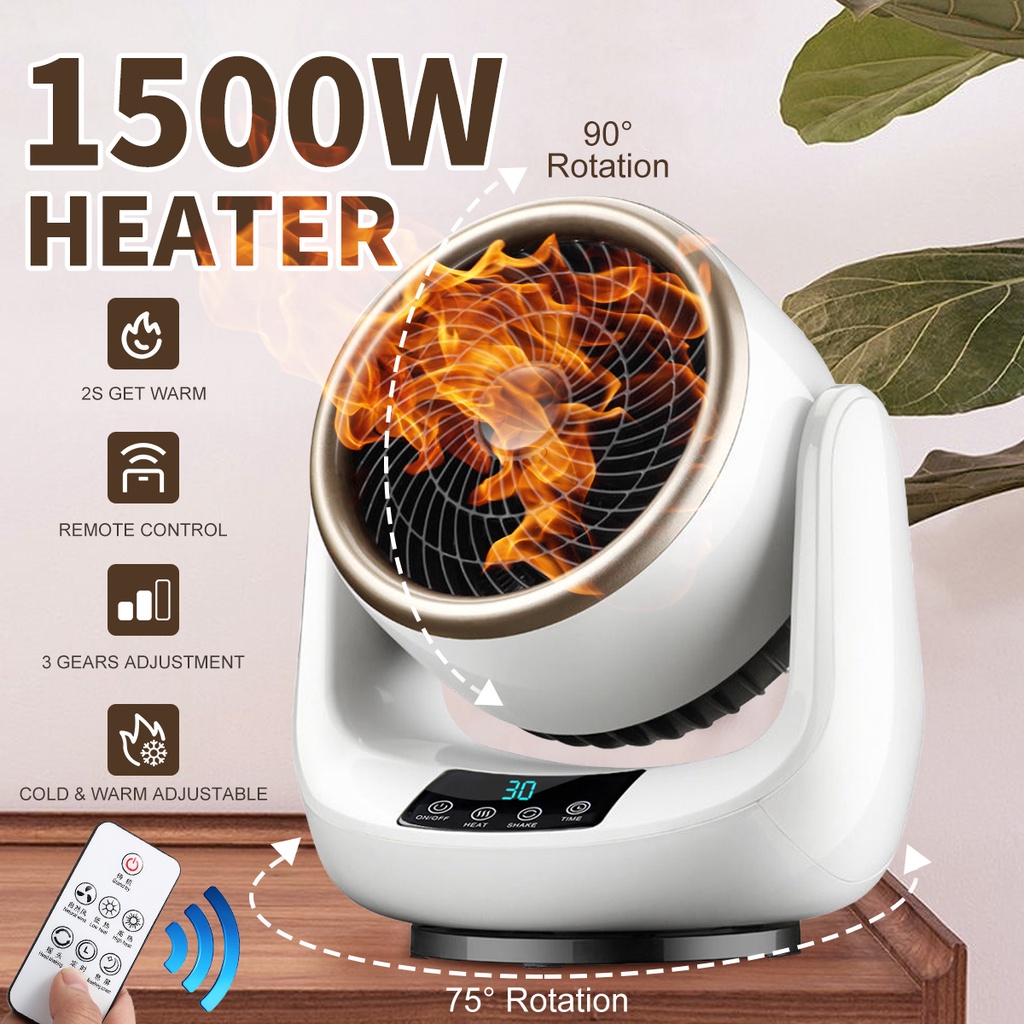 Electric Heater Portable Heating Fan Mini Desktop Air Cold Warm Heater Fan Winter 3 Gears Remote Control Wide for Home Office