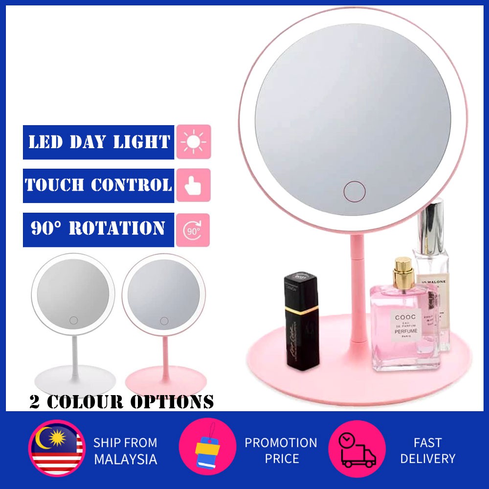 READY STOCK Touch Sensor Makeup Mirror w/ LED Light Stand Lampu Cermin Beauty and Tray Make up Viral Mirror Led LMM-1