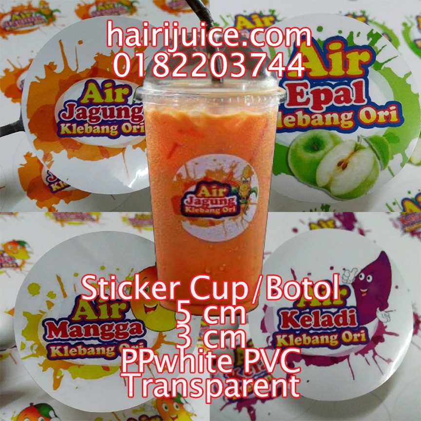 Sticker Cup Botol  Mangga  Epal Keladi dan Jagung Klebang 