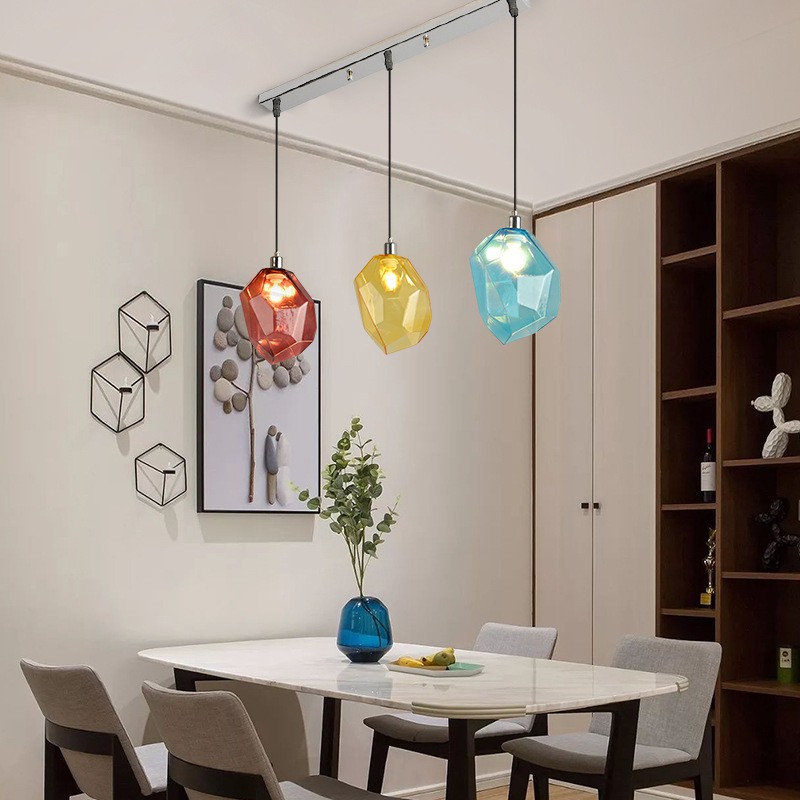 Crystal Lighting Glass Living Room 3 Heads Pendant Lamp Colored Stone Lamp