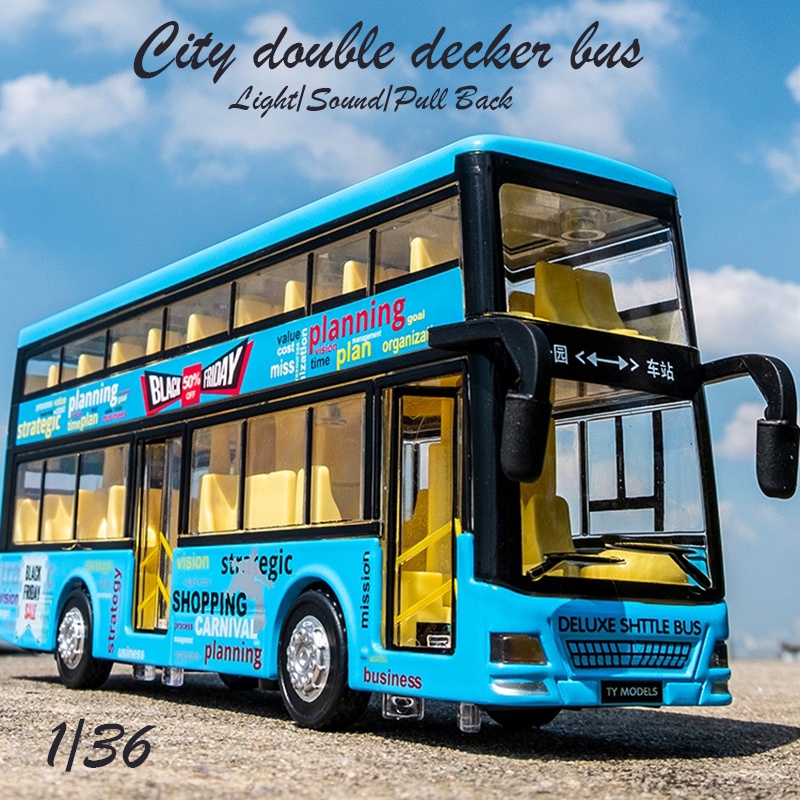 1/36 City Double Decker Bus diecast bus Zinc Alloy Model Toys Cars for 3 Years Old and above Light and Sound Christmas Gifts for Children Collection Model Pull Back Toys for Boys