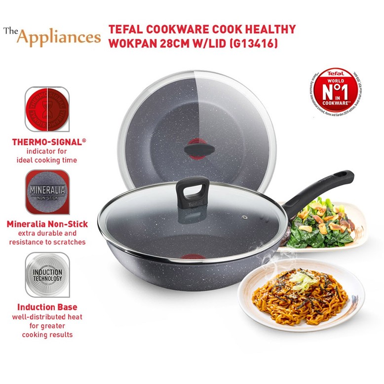 Tefal Cookware Cook Healthy Wokpan with Lid (28cm) (G13416) Shopee