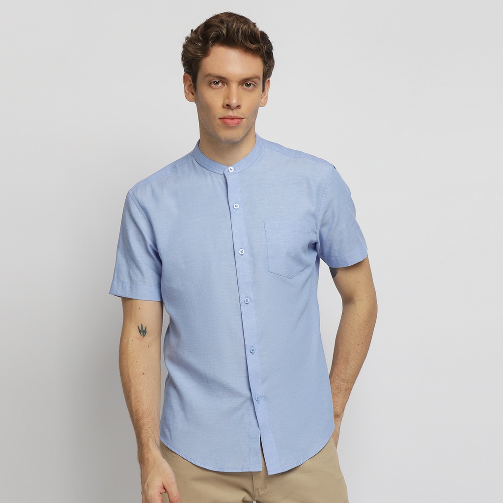 men's short sleeve mandarin collar shirt