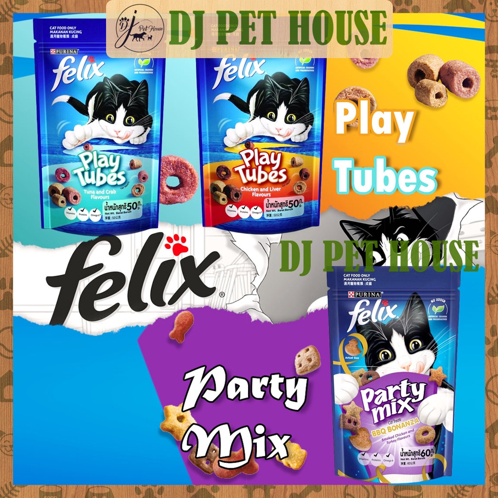 Purina Felix Party Mix 60g /Party Tube Cat Treats 50g/Snack Kuching (3