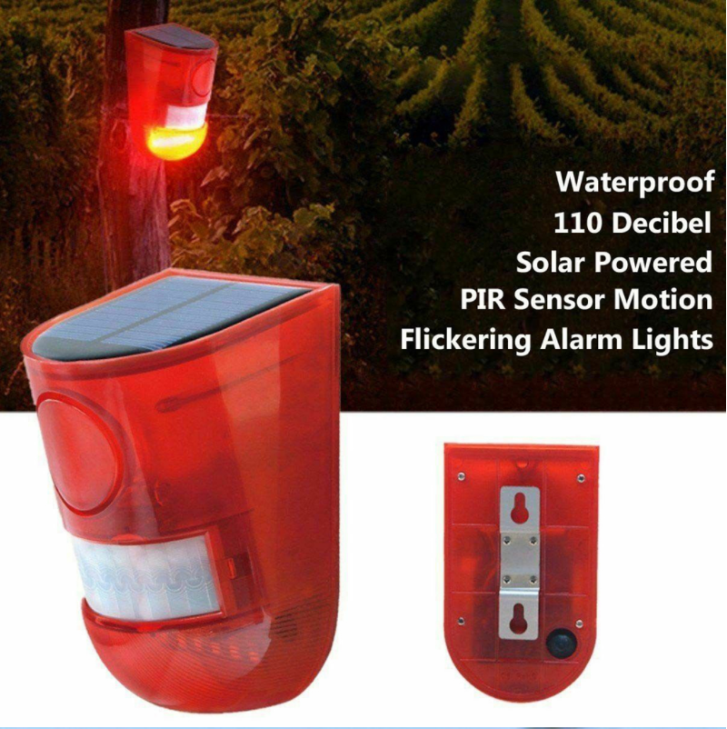 Solar Alarm Lamp Remote Waterproof Control Security Alarm Motion Sensor
