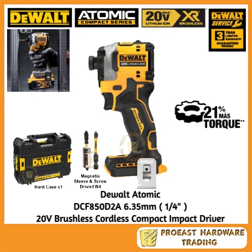 Dewalt Atomic [ DCF850D2A ] - 6.35mm ( 1/4" ) 20V Brushless Cordless ...