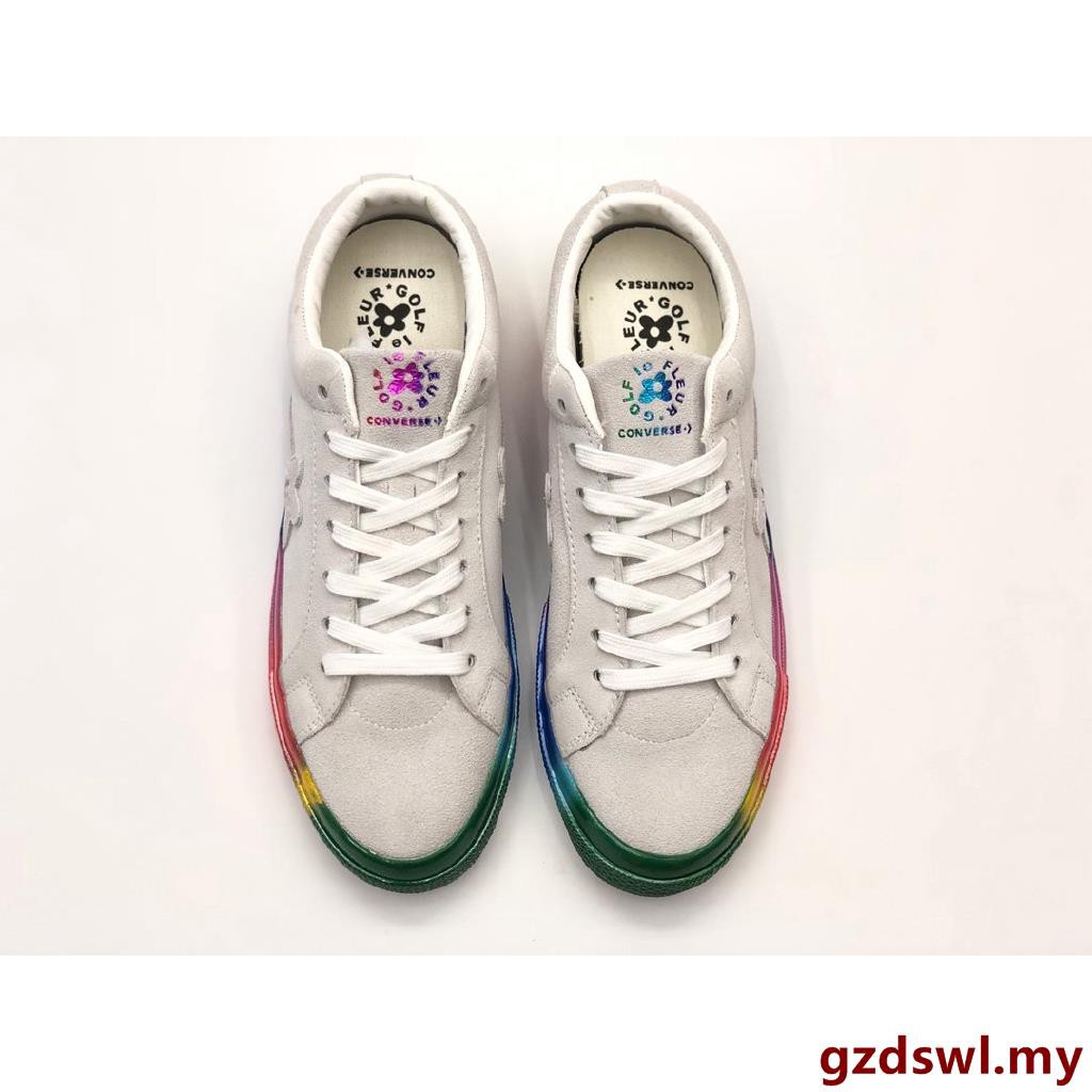 converse with rainbow bottom