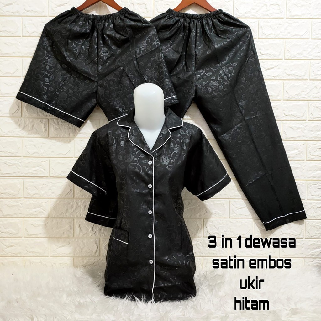 3 in 1 pajamas made of European satin, various colors M, L, XL, XXL Jumbo