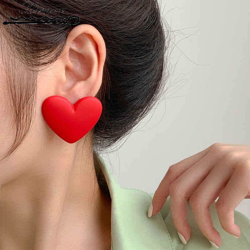 Women Hyperbole Candy Color Heart Acrylic Stud Earrings / Girls Simple Love Earrings / Ladies Sweet Colorful Earrings / Korea INS Fashion Fresh Big Studs Earrings / Bridal Wedding Party All-Match Ear Jewelry Accessories