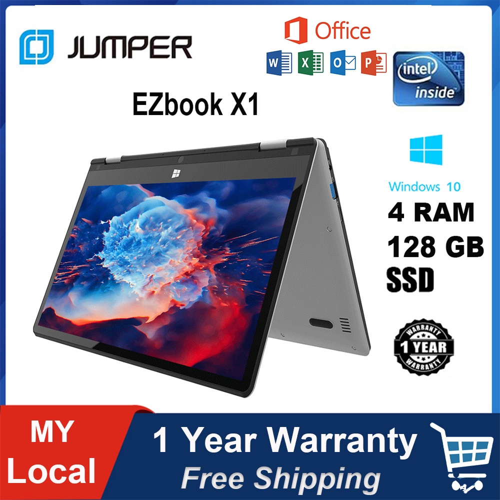 【1 Year Warranty Local Warehouse】Jumper EZbook X1S 11.6 inch FHD Touchscreen Convertible Laptop 4GB DDR3 128GB eMMC Windows 10 Flip Laptop Intel Celeron Dual Core CPU 360 Degree Rotatable Ultrabook La