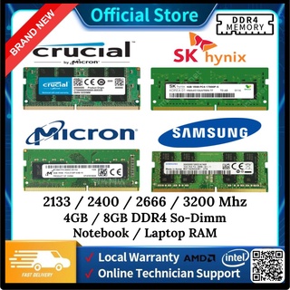 Original Micron Crucial Samsung Hynix DDR4 4GB 8GB 16GB Notebook RAM SODIMM 2133Mhz 2400Mhz 2666MHZ 3200Mhz Laptop ram