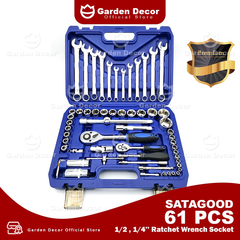 61pcs Heavy Duty Combination Socket Wrench Set Ratchet Spanner Tools Set Box Set Power Tool Car