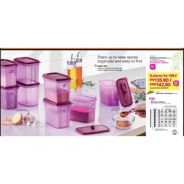 Tupperware Shelf Saver with Spoon 1set 8pcs 840ml