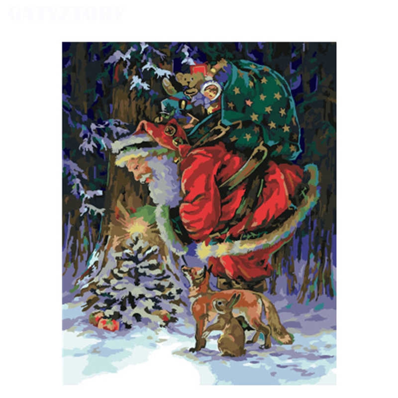 Santa Claus Dog DIY Digital Oil Painting Canvas for Wall Picture Decor DIY Painting by Numbers