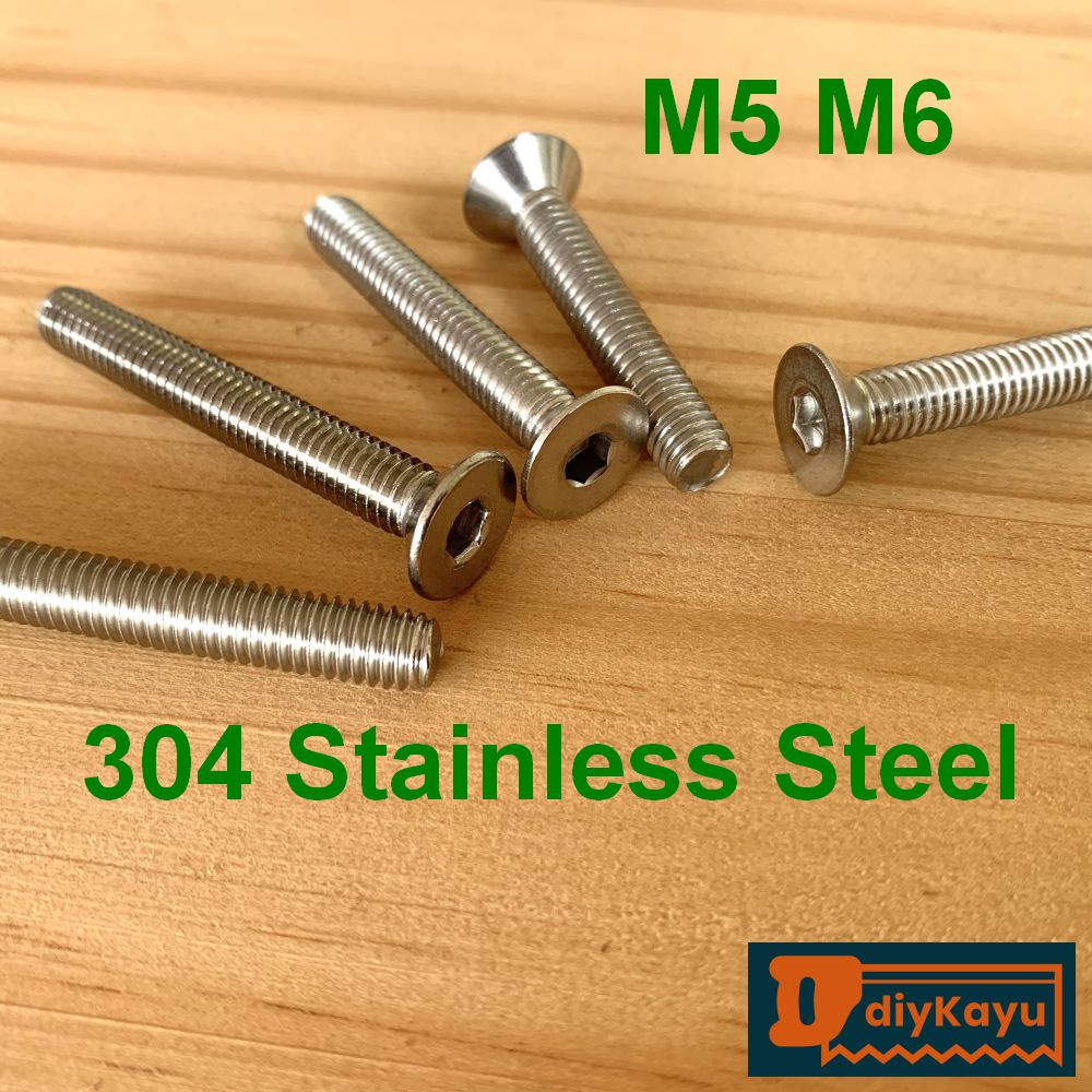 M5 M6 304 Flat Head Hex Socket Stainless Steel Machine Screw Skru Allen