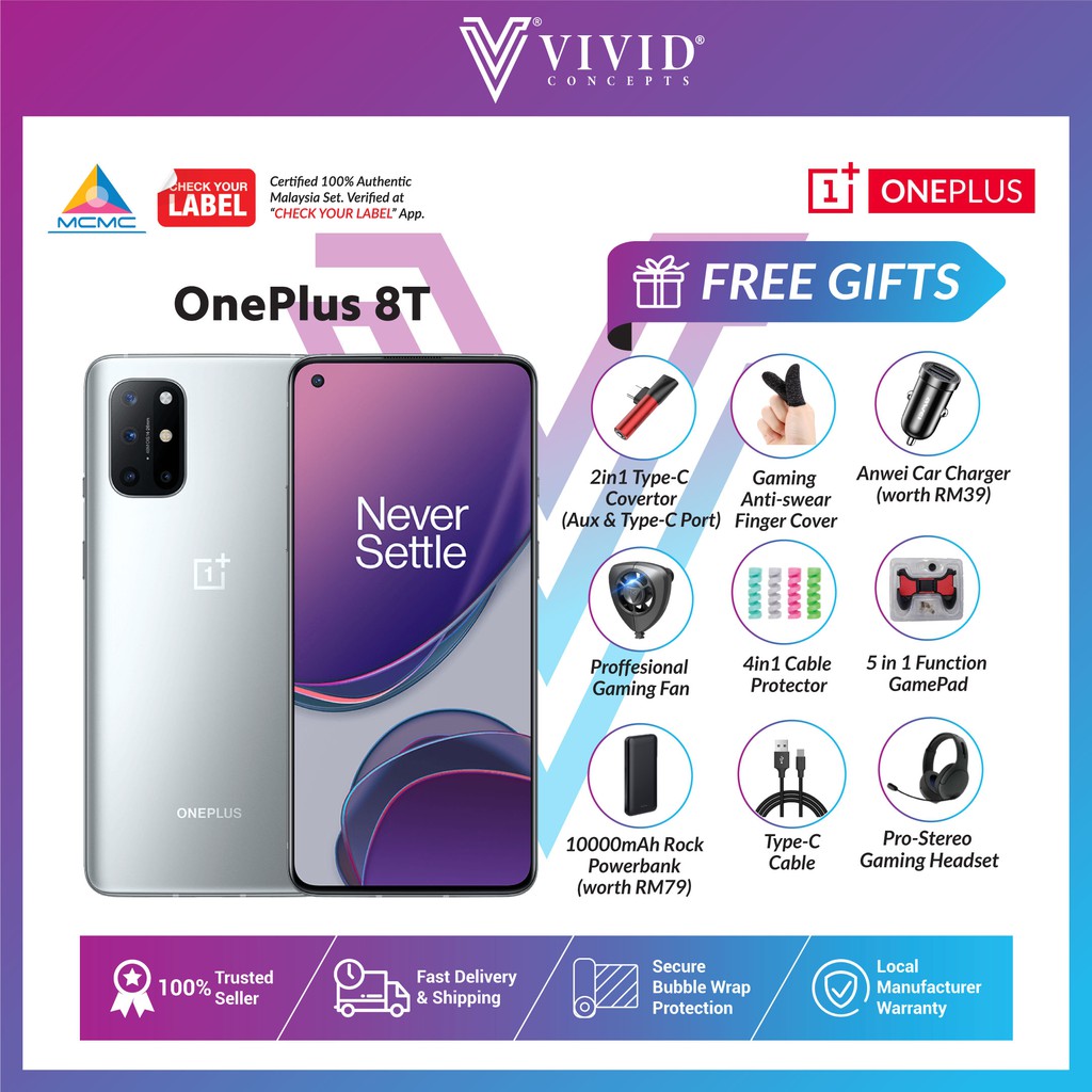 Official My Set Oneplus 8t 5g 1hz 65w 4500mah 256gb Rom 12gb Ram 1 Year Warranty Shopee Malaysia