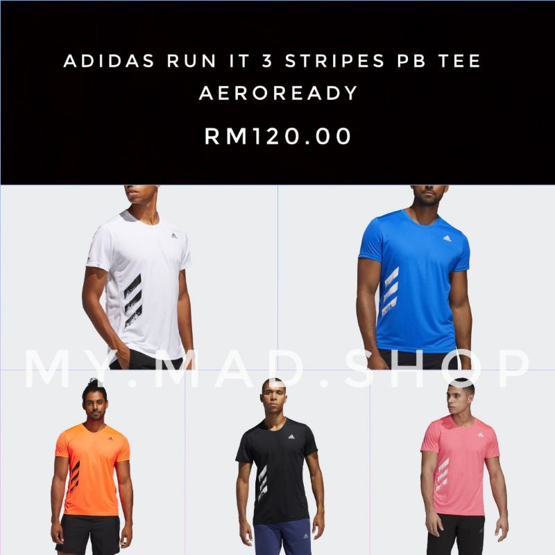 Adidas Run It 3 Stripes PB Tee | Shopee Malaysia