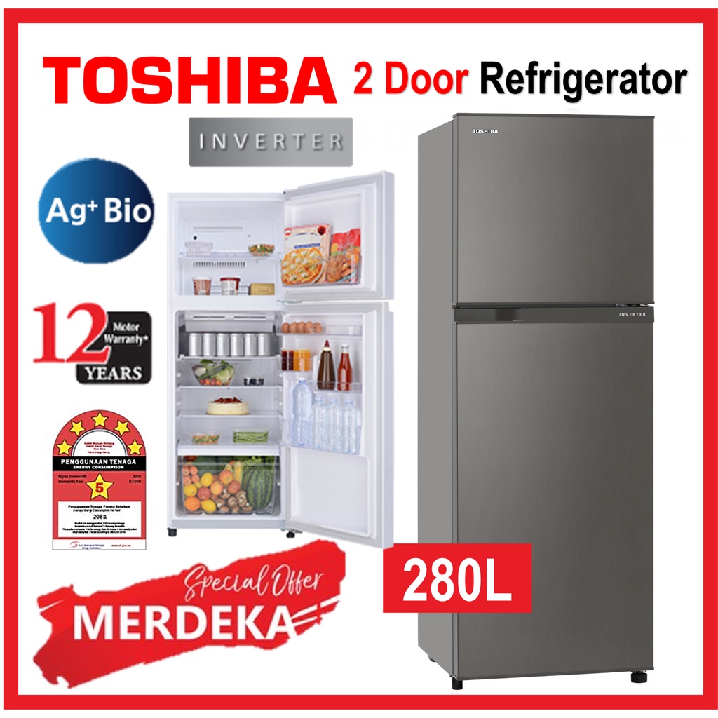 Toshiba 280L 2DOORS Inverter Refrigerator GRA28MS / GRA28MU(DS