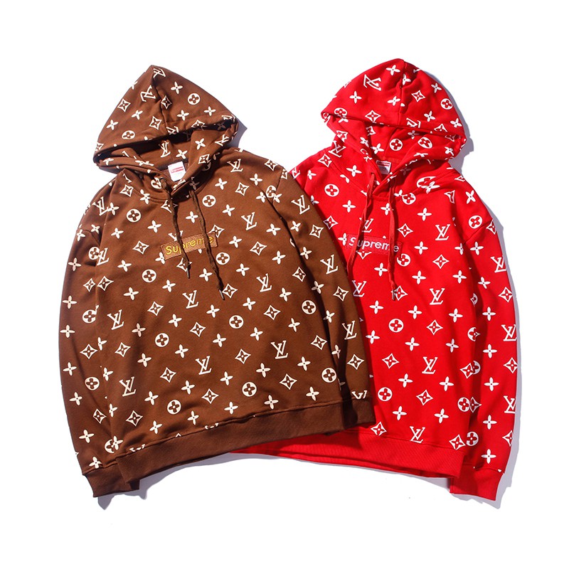 supreme x lv hoodie brown