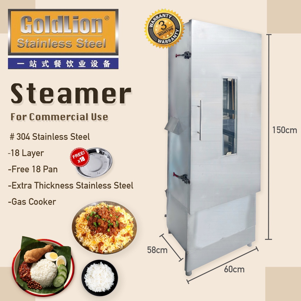 Stainless Steel Gas Rice Steamer Cabinet Pengukus Kuih dan Nasi Beriani Lemak 18 Layer Commercial / Warung / Briyani