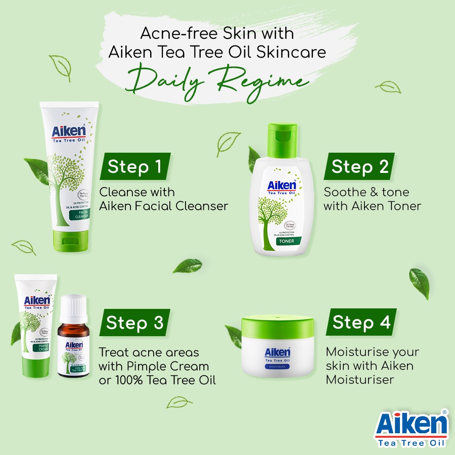 Aiken Tea Tree Oil Skincare Facial Cleanser Toner Moisturiser Pimple Cream Shopee Malaysia