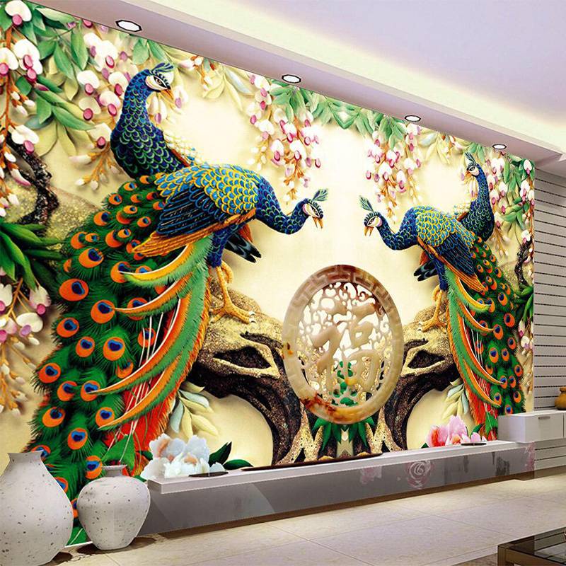 Chinese Style Classic Peacock Green Branches 3D Nature Wallpaper Living Room Backdrop Wall Home Decor Non-Woven Mural Wall Paper