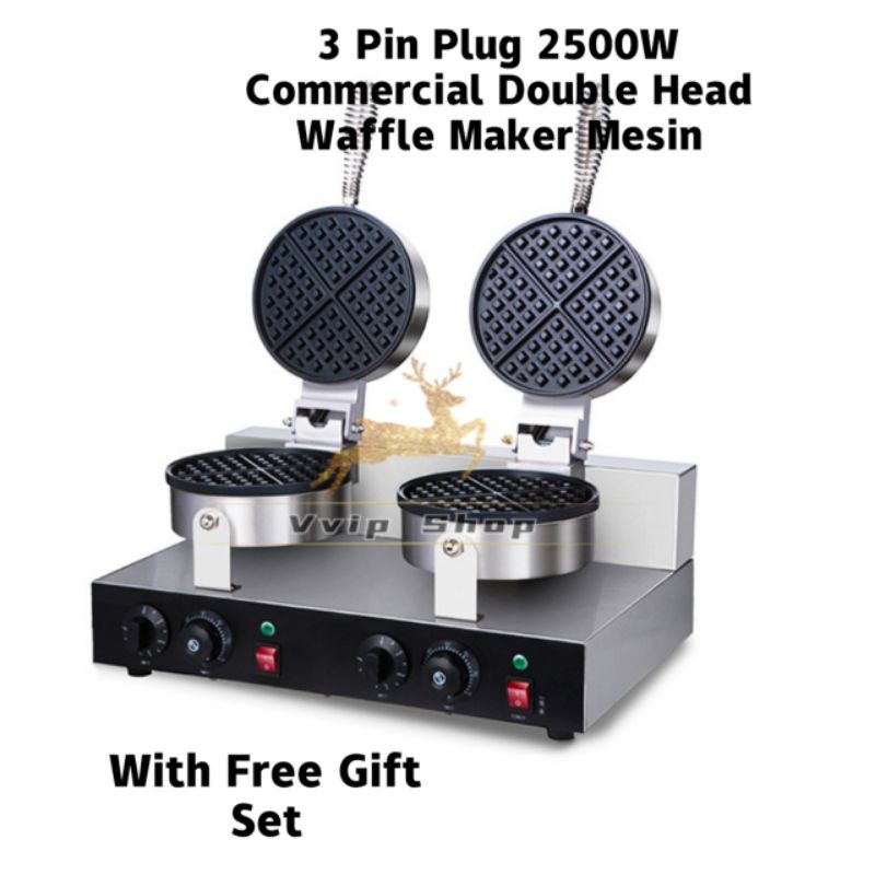 🌮🌮2500W 3Pin Plug Electric Double Waffle Maker Machine Round Shape Deeper Size华夫饼机