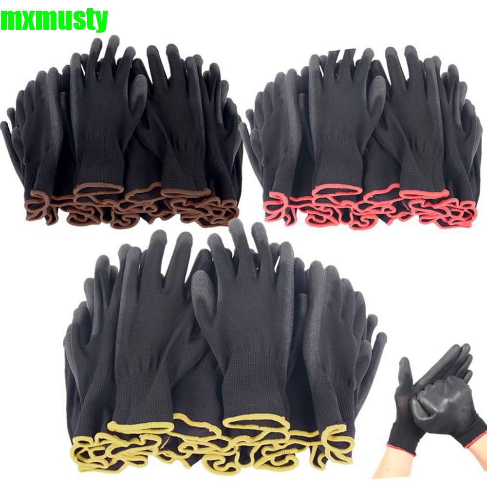 MXMUSTY Black Safety Gloves Nylon Protection Garden Supplies Coated Grip Workplace Builders Palm Coating 6 Pairs Work Glove