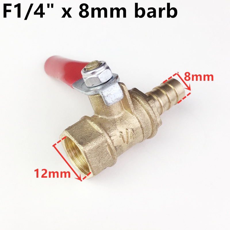 Brass Ball Valve Bore 1/4" 3/8" 1/2" BSP male to 8 10 12mm Hose Barb 