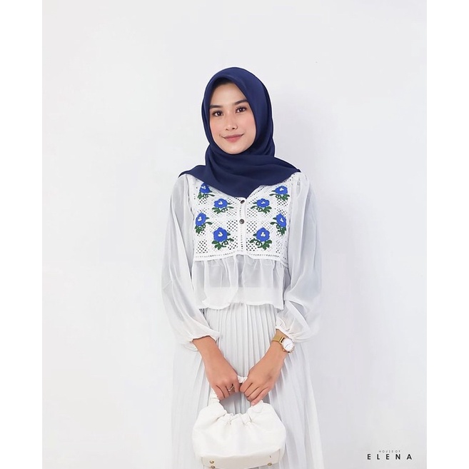 Tifani P05 Top Blouse Crop Puffy V-Neck Korean Style Chiffon Long Sleeve Knit Top